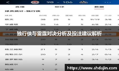 独行侠与雷霆对决分析及投注建议解析